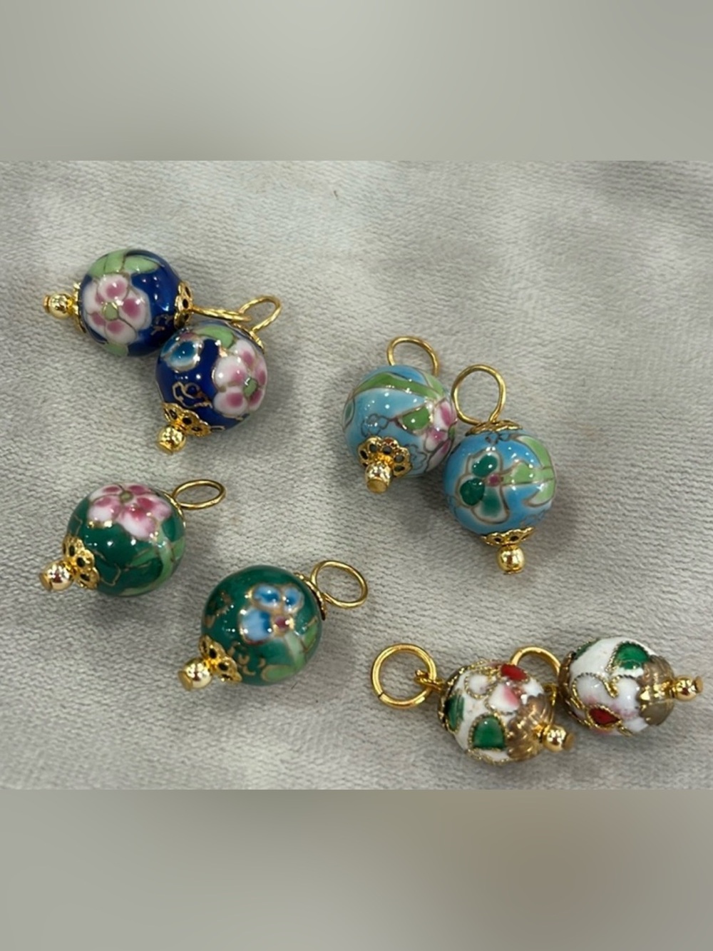 Floral Cloisonné Round Bead Charm Green, Turquoise or Blue Options-your choice